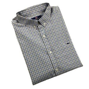 Vineyard Vines Men’s Button Down Long Sleeve Multi Tattersall Check Whale Gray-L